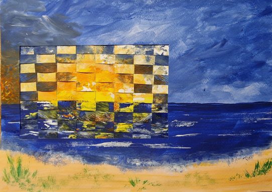 0224 - "Sonnenuntergang" Acryl / gewebte Bilder / A4 0224 - "Sonnenuntergang" Acryl / gewebte Bilder / A4