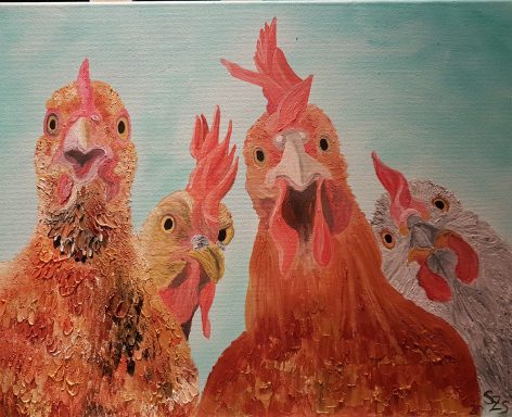 0182 Neugierige Hühner 40 x 50 cm