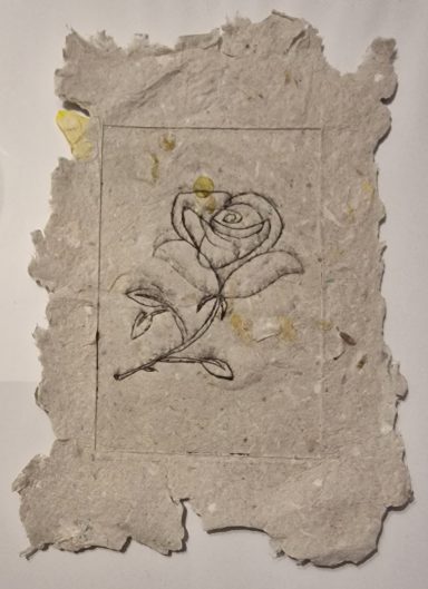 0287 Radierung "Rose" auf selbstgeschöpftem Papier (siehe "Sonstige Kreativprojekte" 0287 Radierung "Rose" auf selbstgeschöpftem Papier (siehe "Sonstige Kreativprojekte"