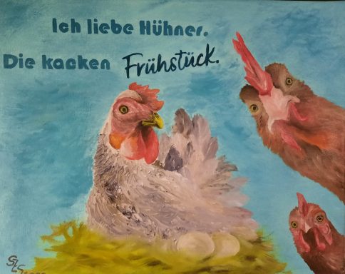 0199 Neugierige Hühner Teil 2 40 x 50 cm (Auftragswerk)