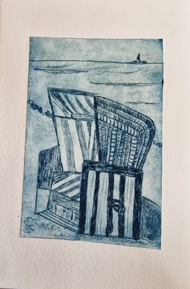 0292 Radierung "Strandkorb" blau 0292 Radierung "Strandkorb" blau