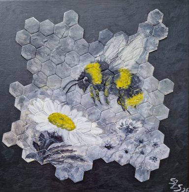 0405 - "Kleine große Welt" (aus der Reihe Perspektivwechsel") Öl auf Puzzleteilen 40x40 cm